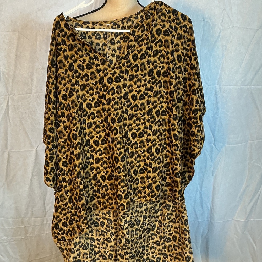 Leopard Print Swim Cover Up Tunic Womens Large